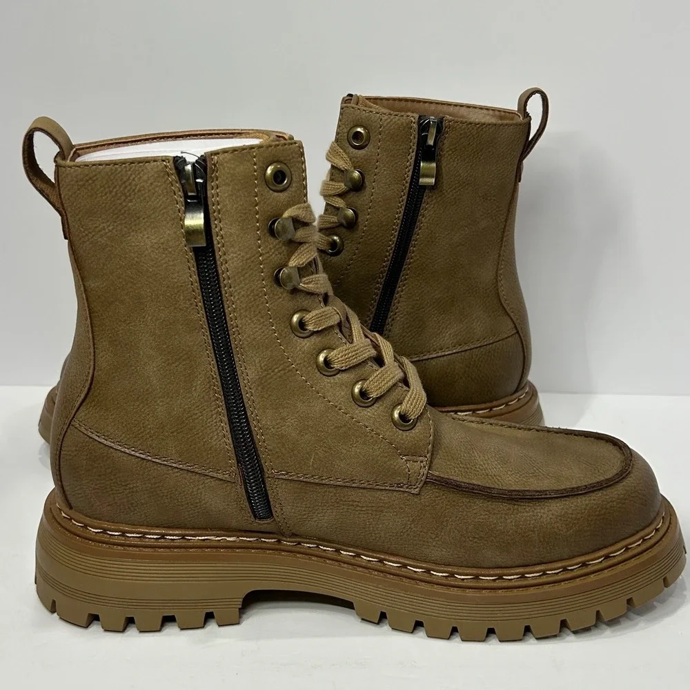 Madden NYC Mens MCCOYY Combat Boots Taupe Brown Lug Sole Zip Up Size 8 NEW‎